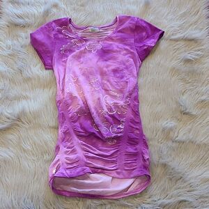 Athleta womens purple tye dye workout tshirt with floral design‎ size small